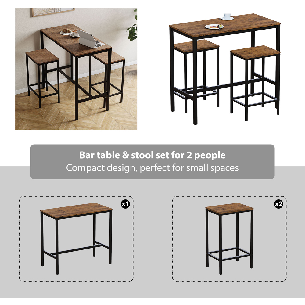 VIDA DESIGNS Roslyn 2 Seater Metal Frame Breakfast Table Set Dark Wood Image 8