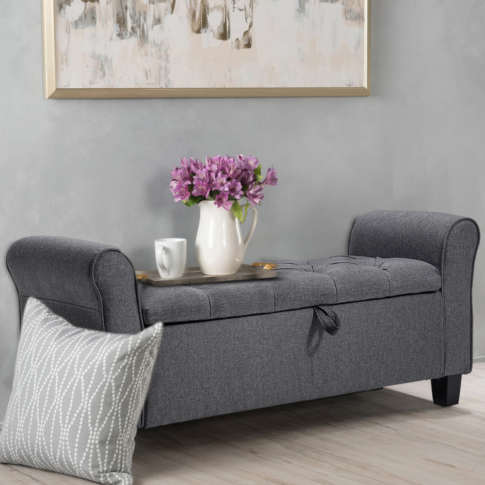 Living and Home Grey Storage Ottoman Bench Image 7