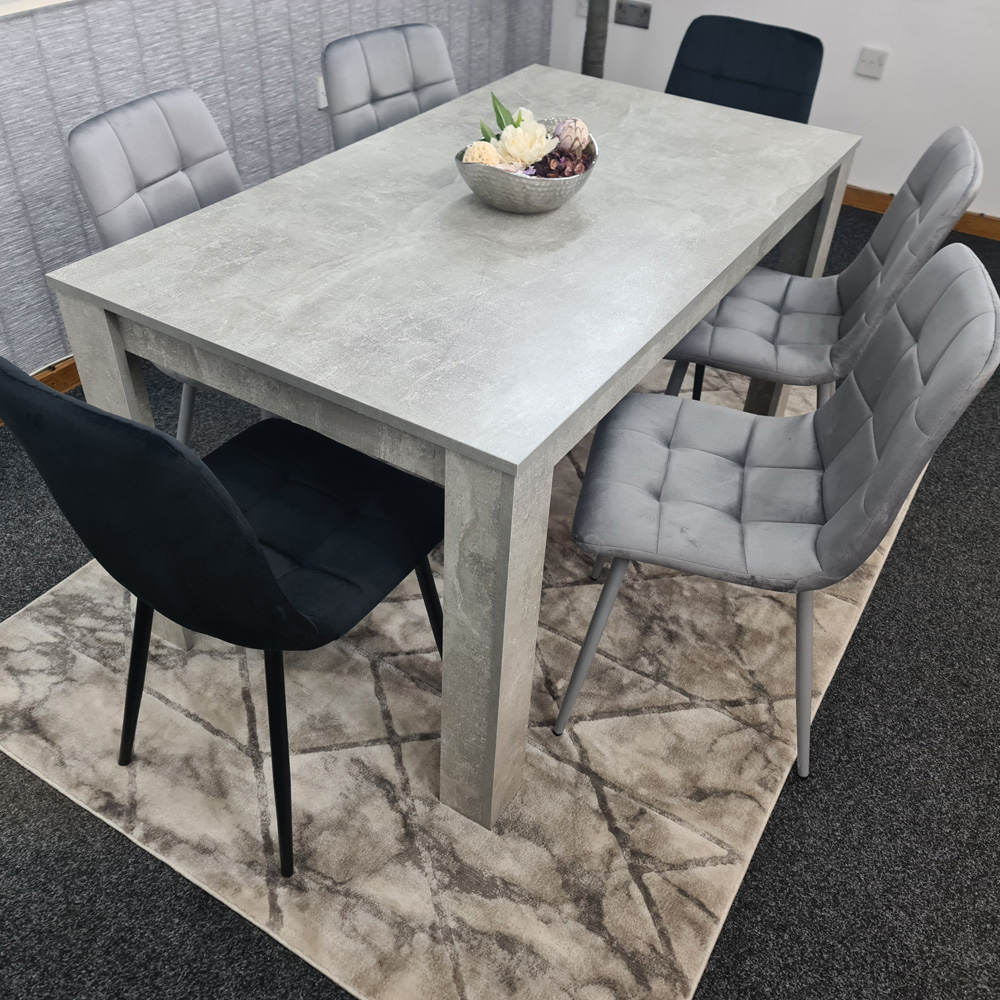 Portland Velvet 6 Seater Dining Set Stone Grey and Grey Black Image 4
