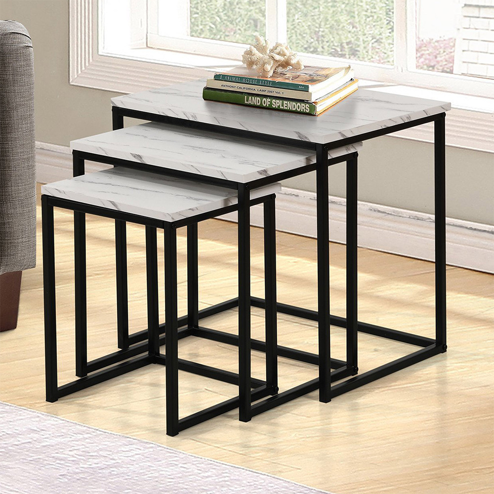 Black and White Marble Effect Nest of Tables Set of 3 Image 1
