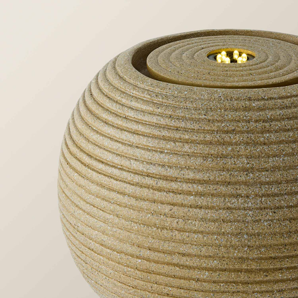 ValueLights Natural Round Ribbed Solar LED Outdoor Water Fountain Feature Image 5