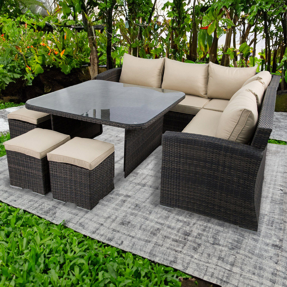 Furniture One 9 Seater Brown Rattan Garden Corner Sofa Set Image 1