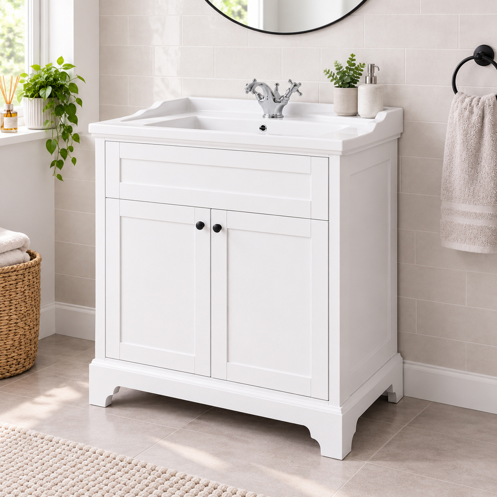 Go Bathrooms Arundel 2 Door Matt White Traditional Floorstanding Vanity Unit 800mm Image 5