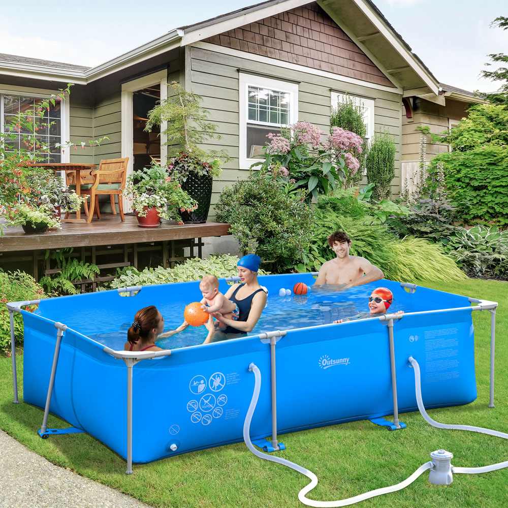 Outsunny Blue Rectangular Paddling Pool with Filter Pump 315cm Image 2