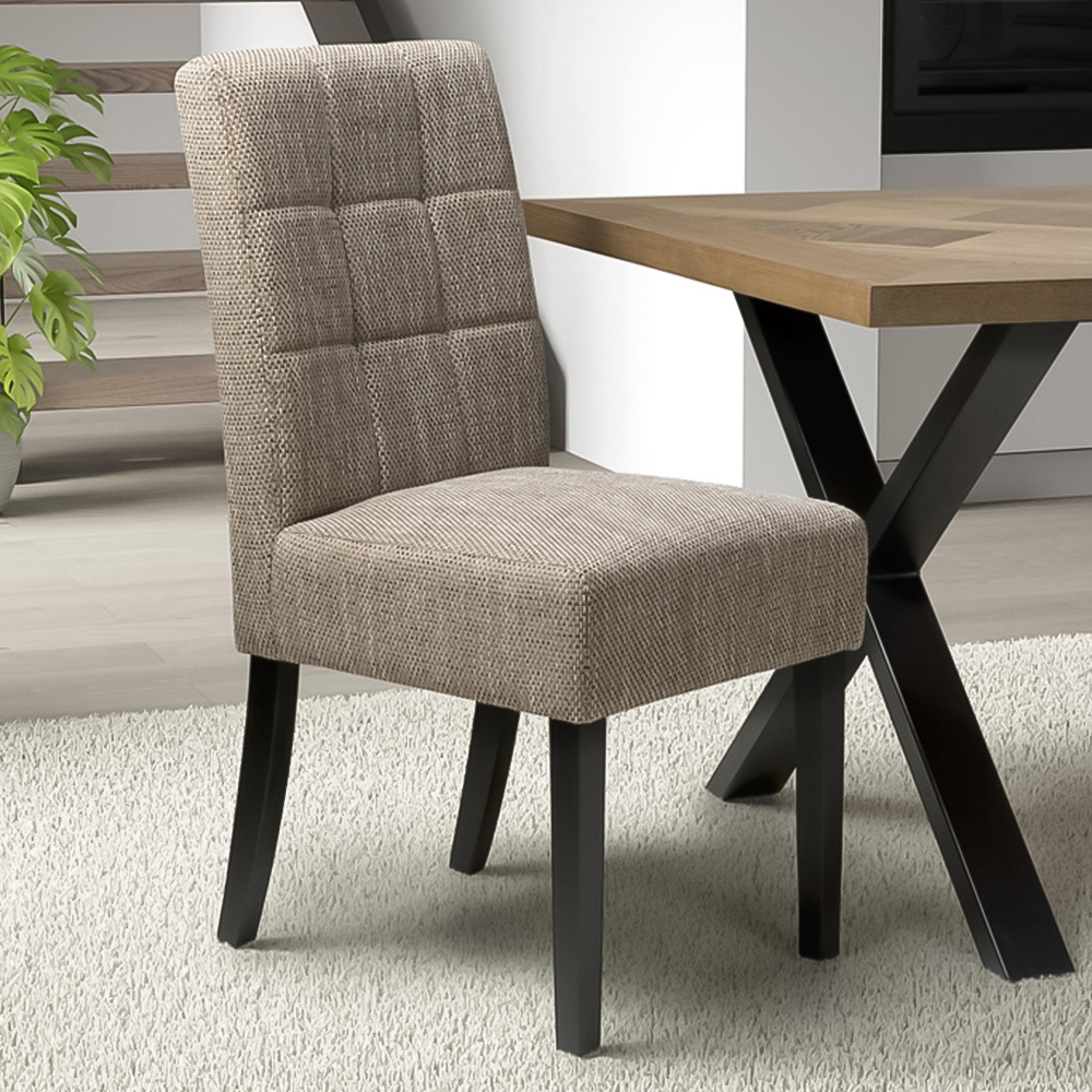 Portland Harlow Oatmeal Tweed Black Legs Waffle Back Dining Chair Image 1