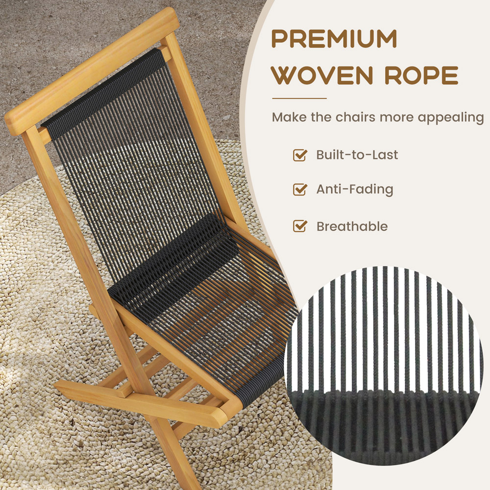 Costway Set of 2 Woven Teak Wood Foldable Garden Dining Chairs Image 6