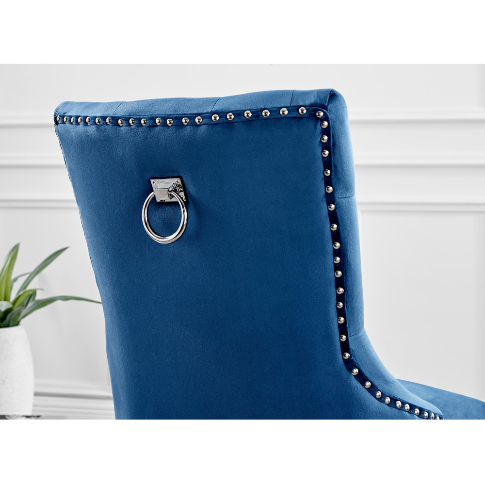 Furniturebox Kennsington Set of 2 Blue Velvet Knockerback Dining Chair Image 2