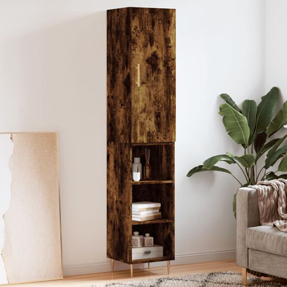 vidaXL Single Door 3 Shelf Smoked Oak Highboard Image 1