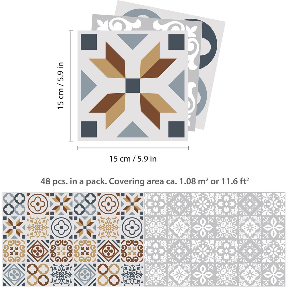 Walplus Grey Grigio Mediterranean Tile Sticker 15cm 48 Pack Image 7