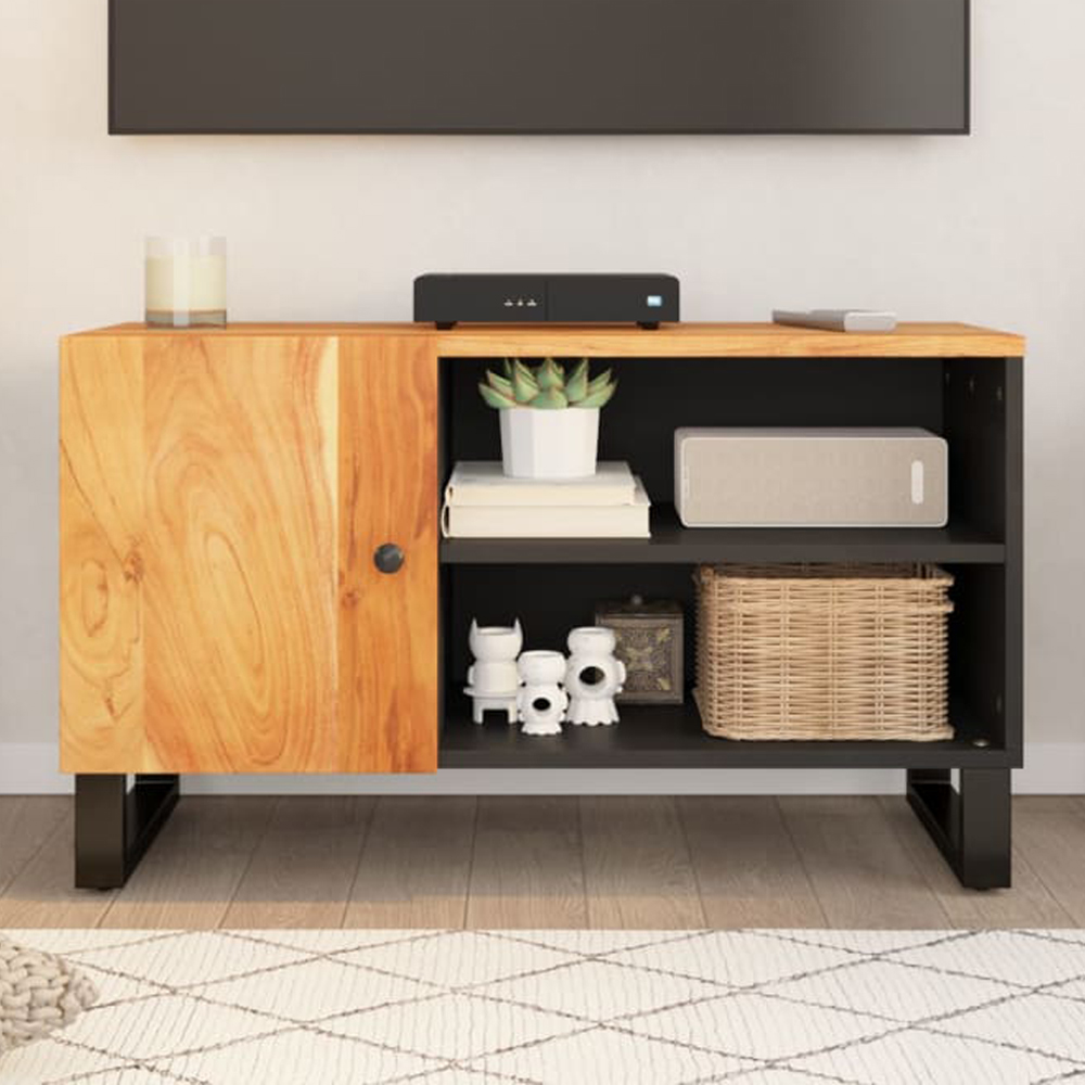 vidaXL Single Door 2 Shelf Brown Solid Acacia Wood TV Cabinet Image 1