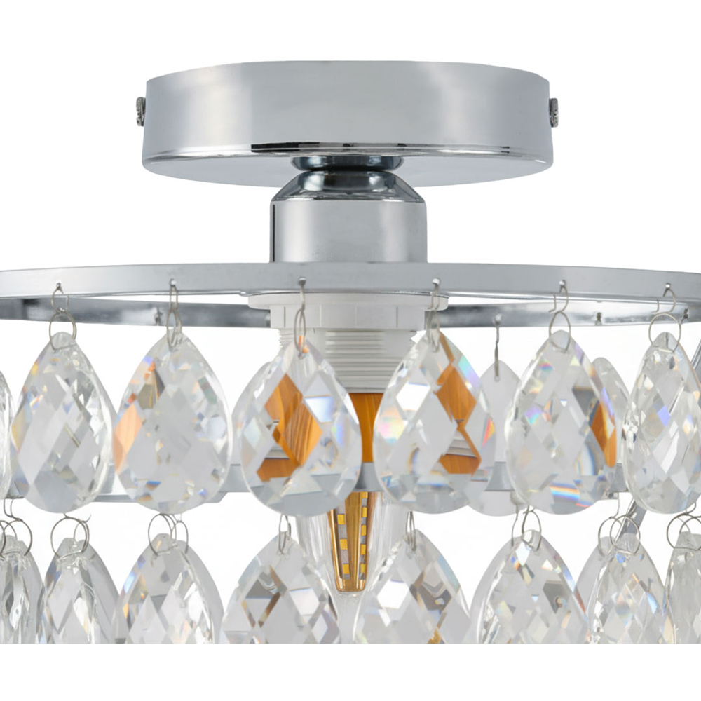 Living and Home Chrome Iron Crystal E27 LED Semi Flush Light Image 7