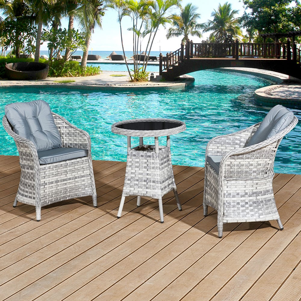Oseasons Sicilia 2 Seater Dove Grey Rattan Bistro Set Image 1