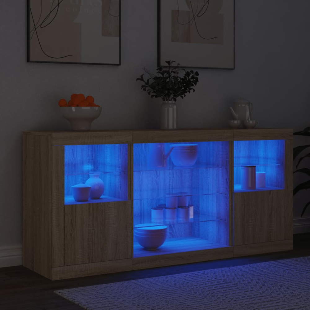 vidaXL 2 Door 8 Shelf Sonoma Oak Sideboard with RGB LED Lights Image 4