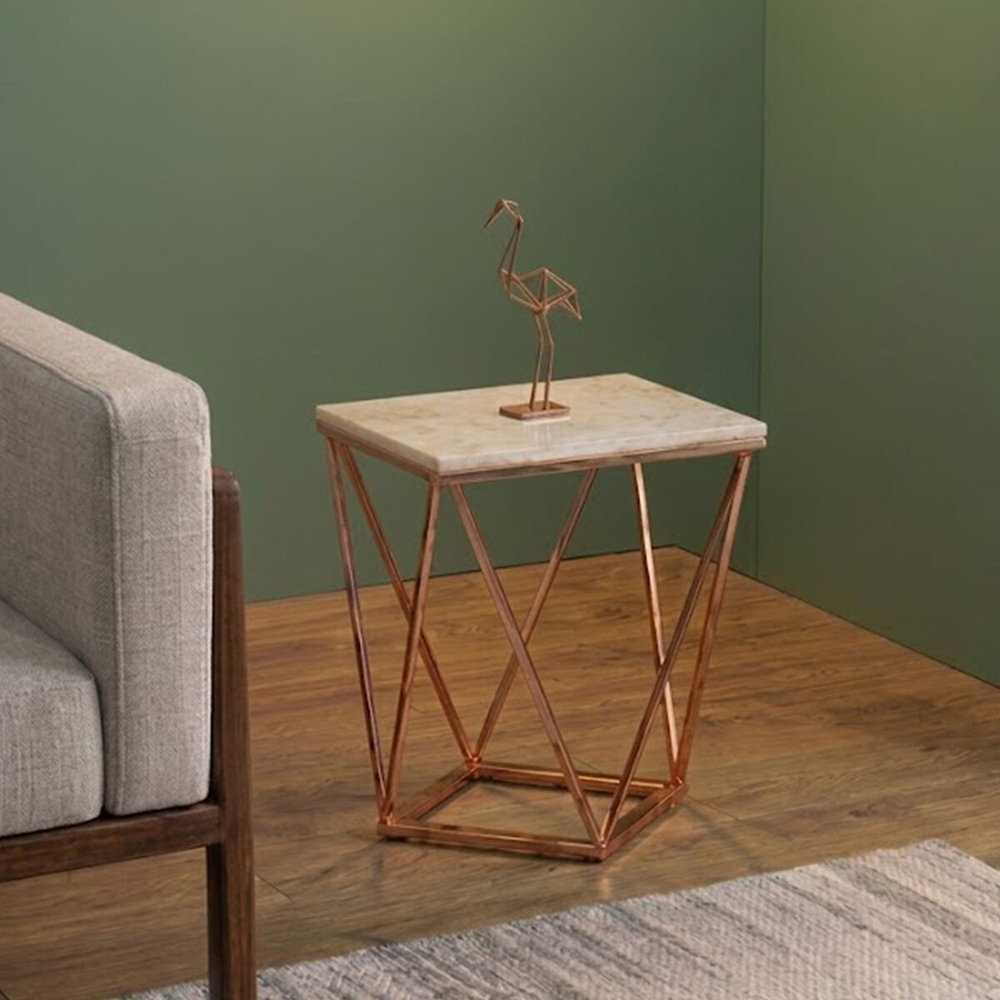 Premier Housewares Allure Champagne Geometric Rectangular End Table with Marble Top Image 3
