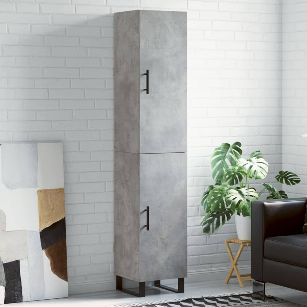 vidaXL 2 Door Concrete Grey Slim Highboard with Metal Legs Image 1