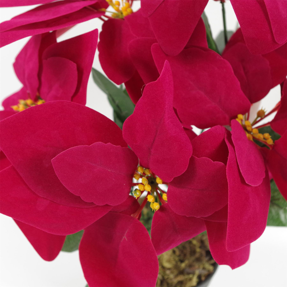 Leaf Christmas Red Poinsettia Artificial Plant in Silver Hammered Metal Planter 40cm Image 5