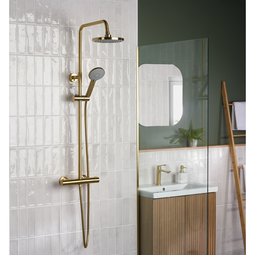 Bristan Buzz Brushed Brass Thermostatic Waterfall Bar Mixer Shower with Handset Image 4