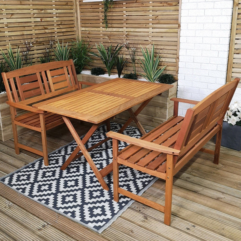 Samuel Alexander Wooden 4 Seater Folding Rectangular Garden Dining Bench Set Image 1