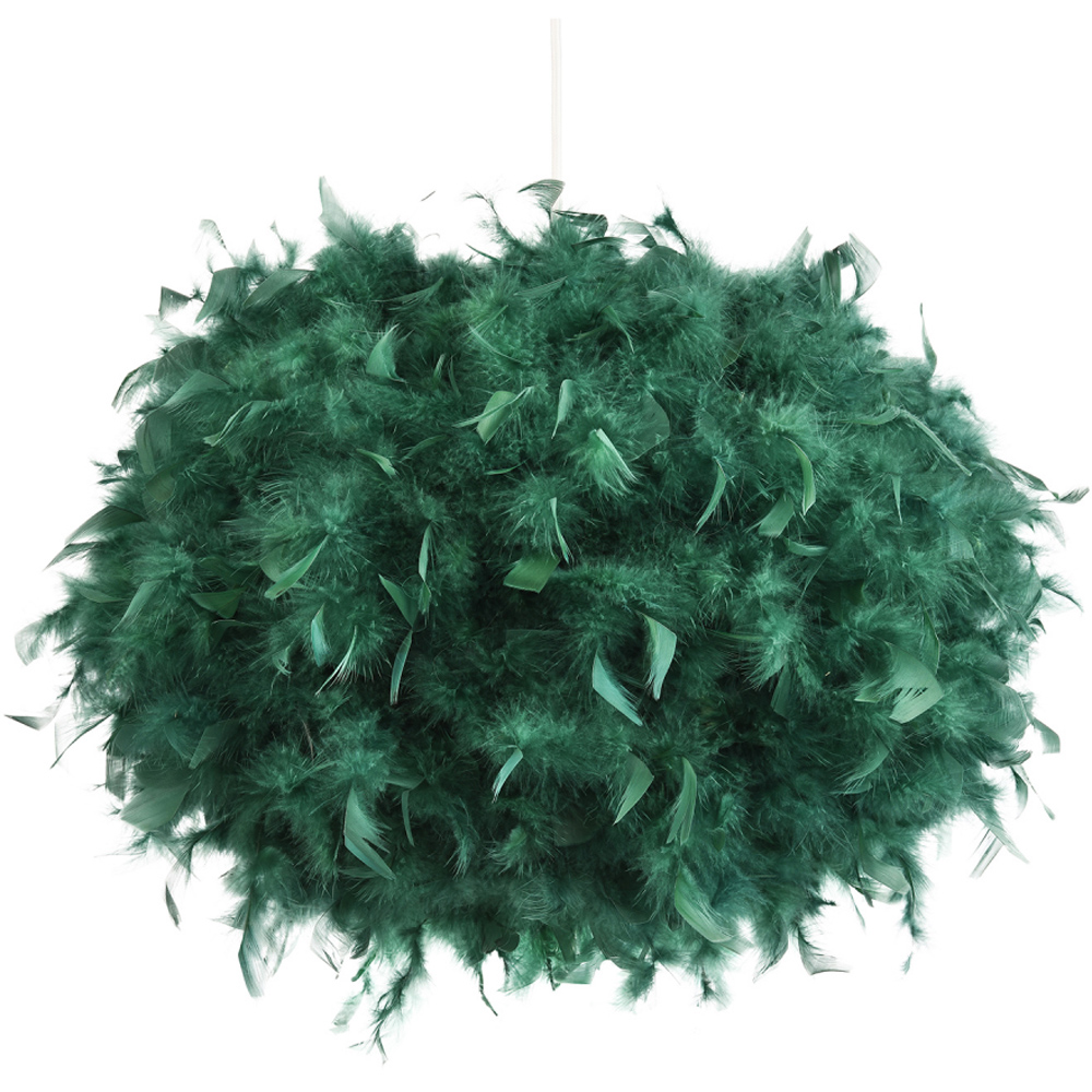 Happy Homewares Green Real Feather Decorated Pendant Shade Large Image 1