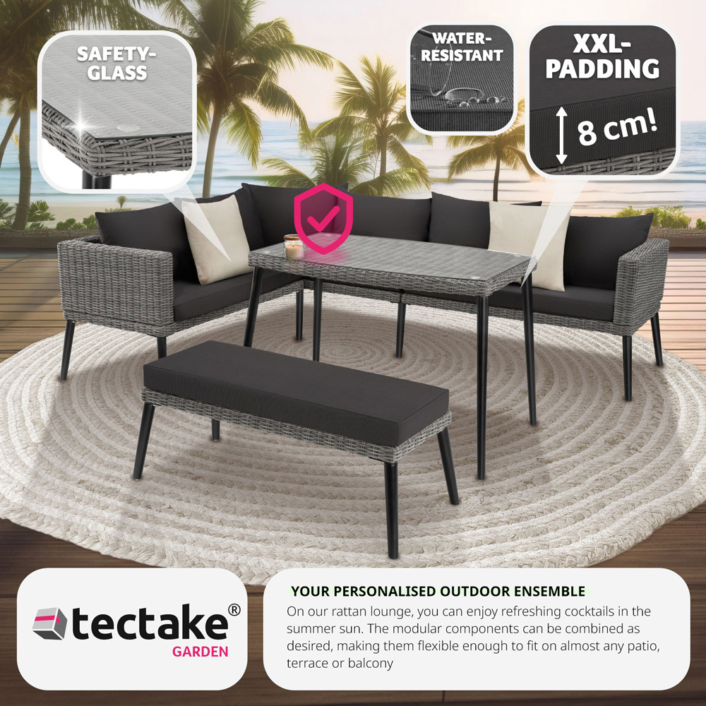 tectake Pula 7 Seater Grey Rattan Garden Corner Lounge Set Image 7