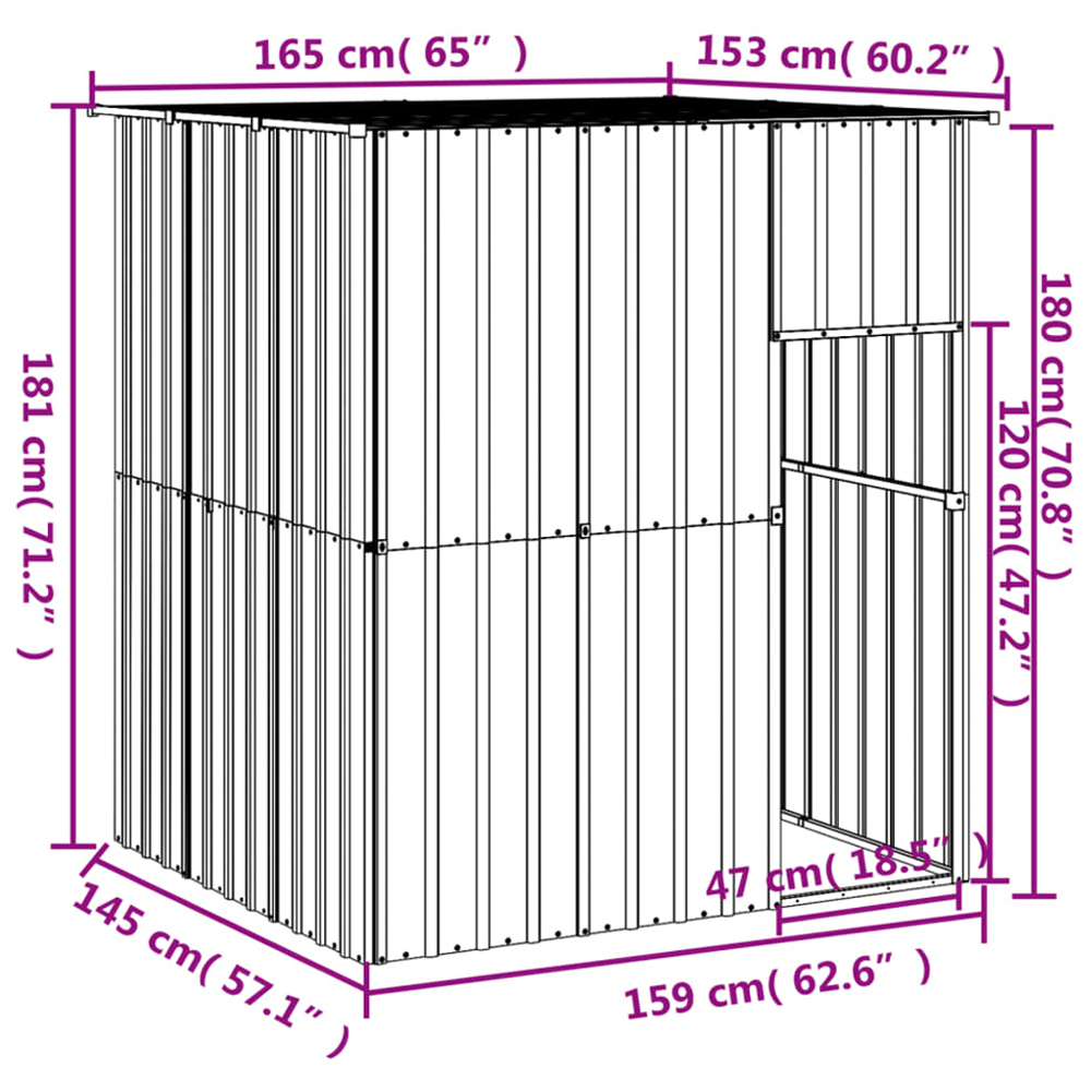 vidaXL Anthracite Galvanised Steel Dog House with Run 165 x 251 x 181cm Image 4
