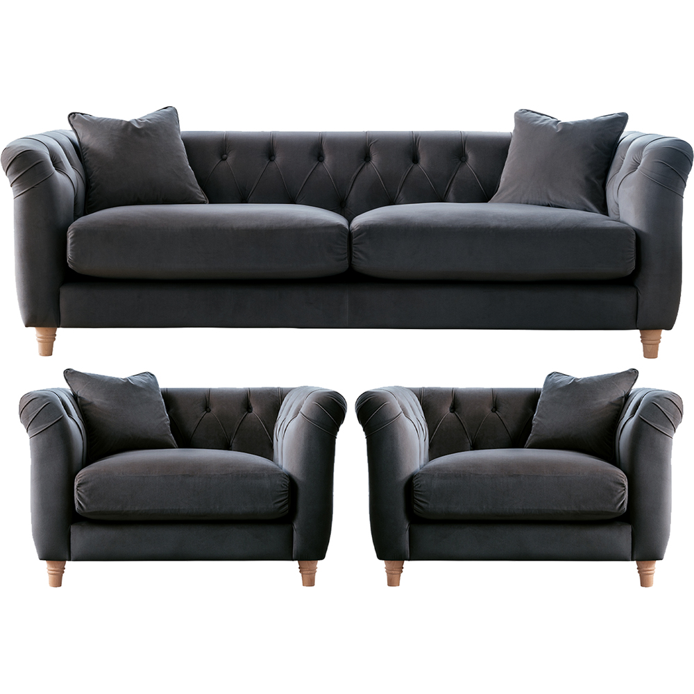 Elsie Chesterfield 5 Seater Midnight Blue Plush Velvet Sofa Suite Image 2
