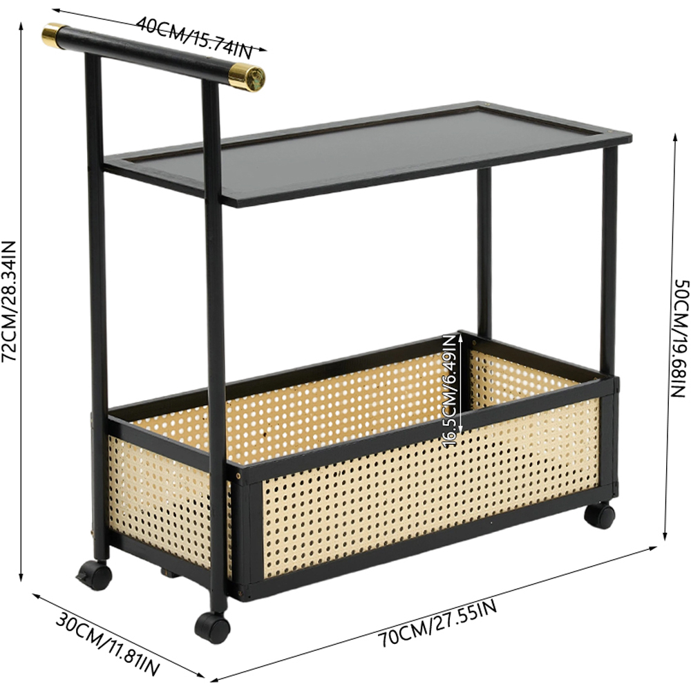 Living and Home 2-Tier Black Faux Rattan Side Table with Castors Image 9