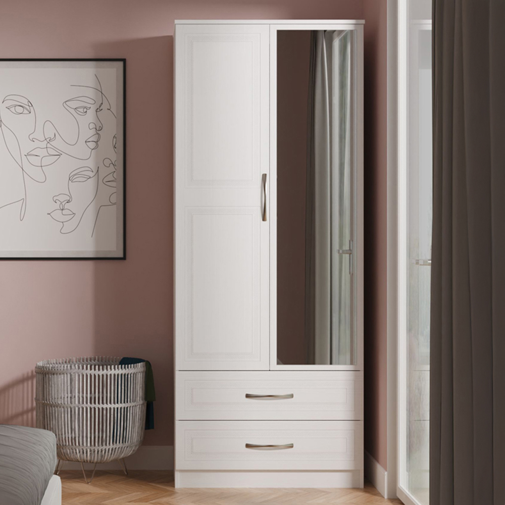 Crowndale Dorset 2 Door 2 Drawer Signature White Mirrored Wardrobe Ready Assembled Image 1