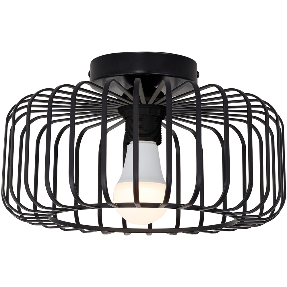 Living and Home Black Cage E27 Ceiling Light with Tri-Colour LED Bulb Image 1