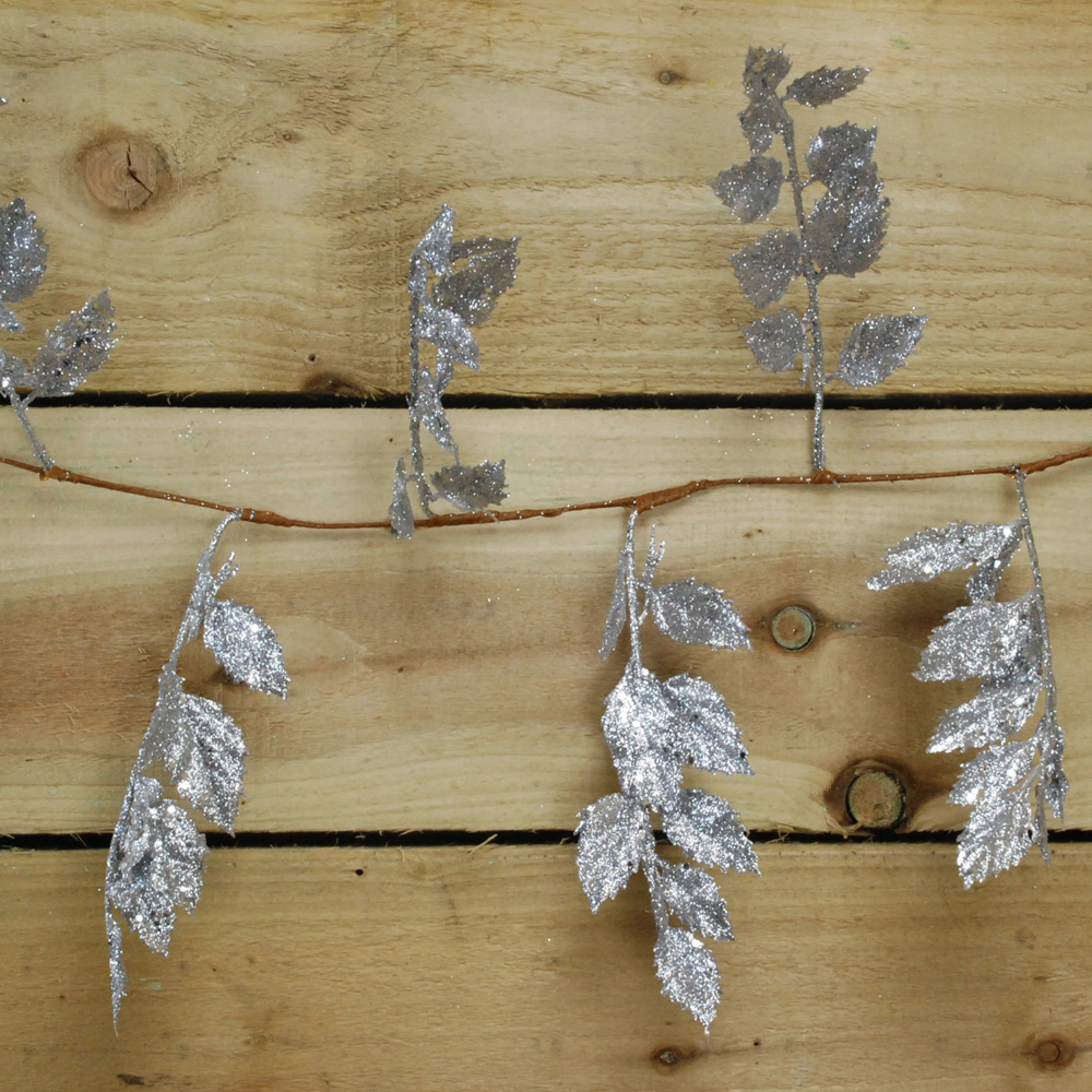 Samuel Alexander Christmas Glitter Leaf Garland Silver 180cm Image 2
