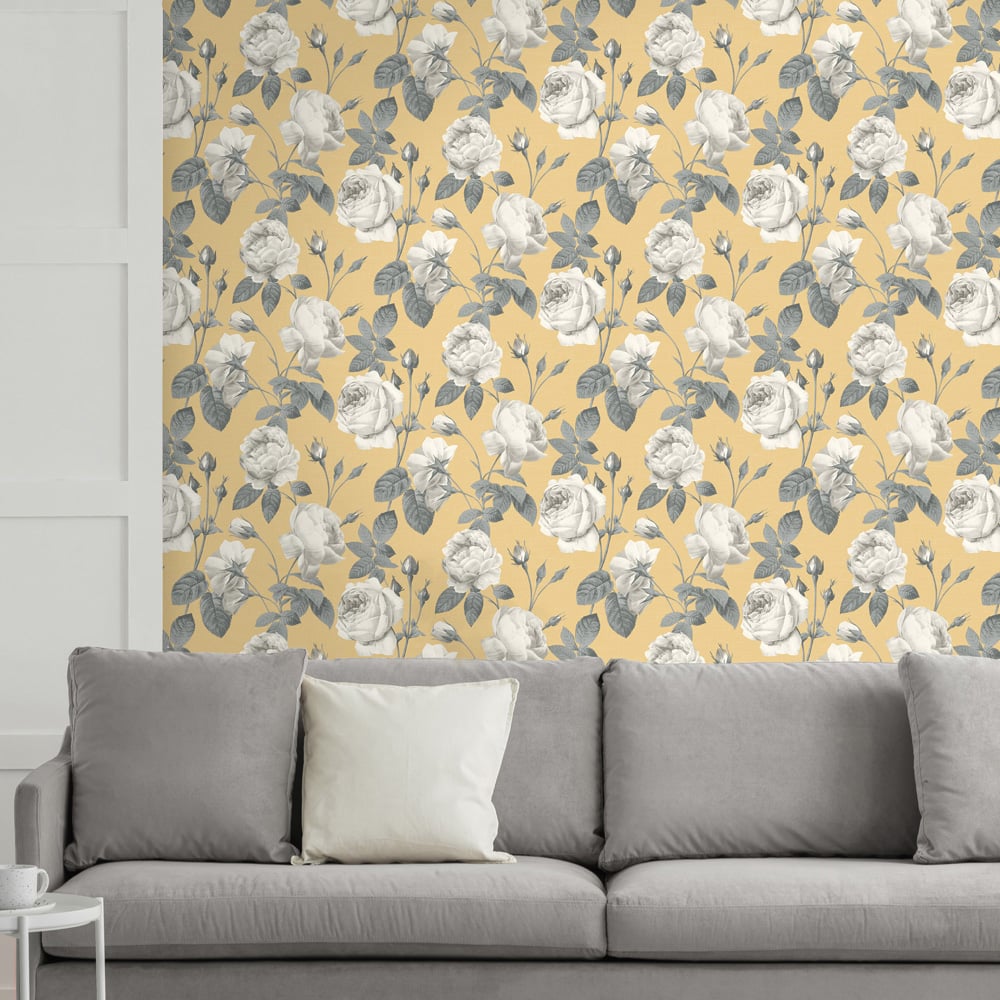 Fine Decor Eden Floral Mustard Wallpaper Image 3