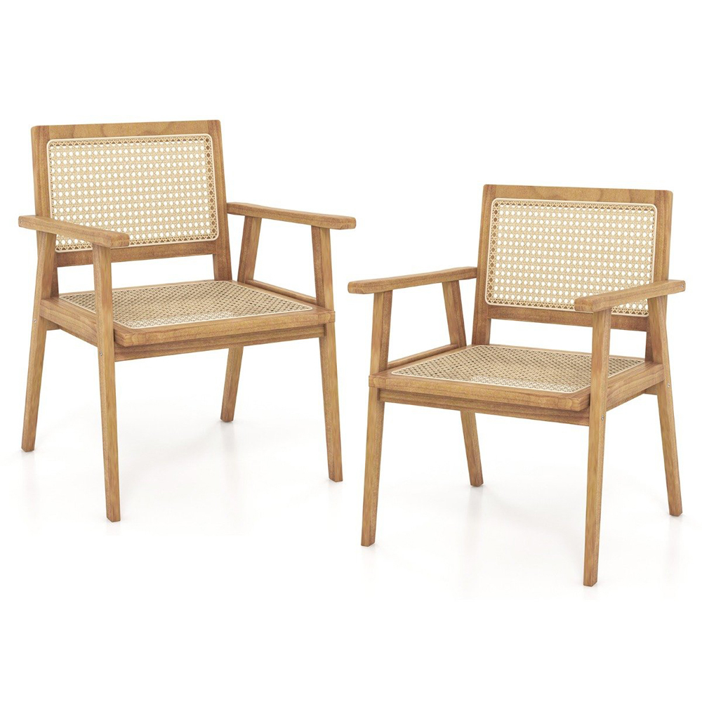 Costway Teak Wood Rattan Dining Chair Image 3
