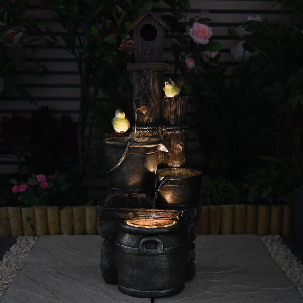 Garden Gear Bird House and Bucket LED Water Feature with 2 Birds Image 4