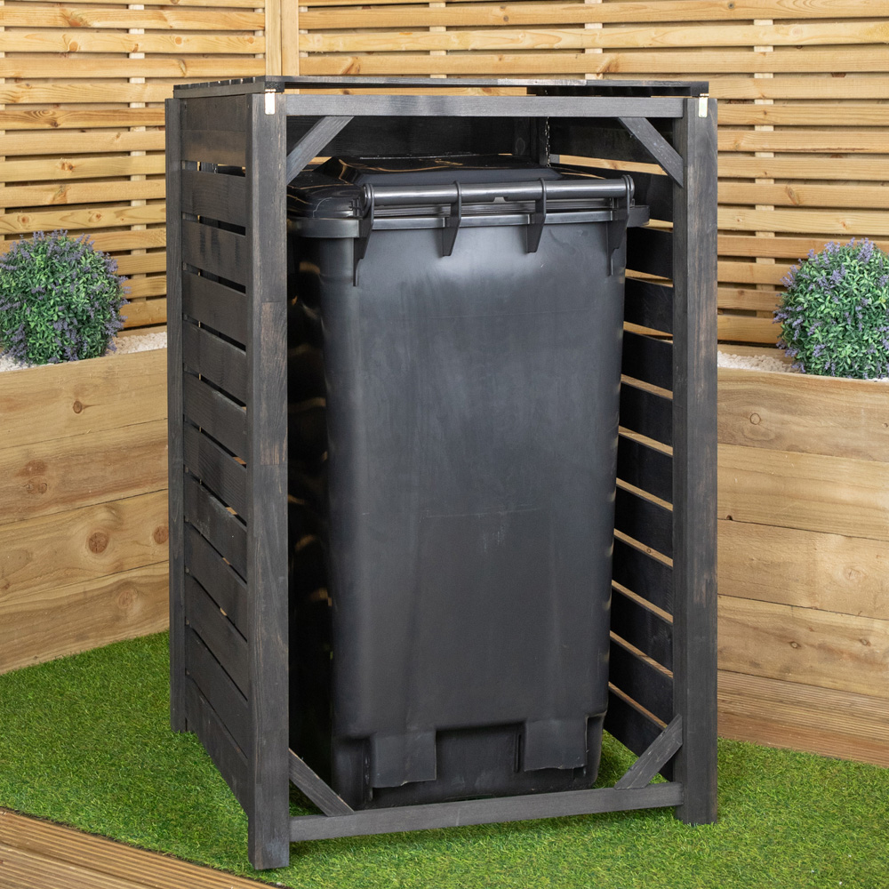 Samuel Alexander 2.4 x 3.8ft Dark Grey Single Wheelie Bin Wooden Garden Bin Shed Image 9
