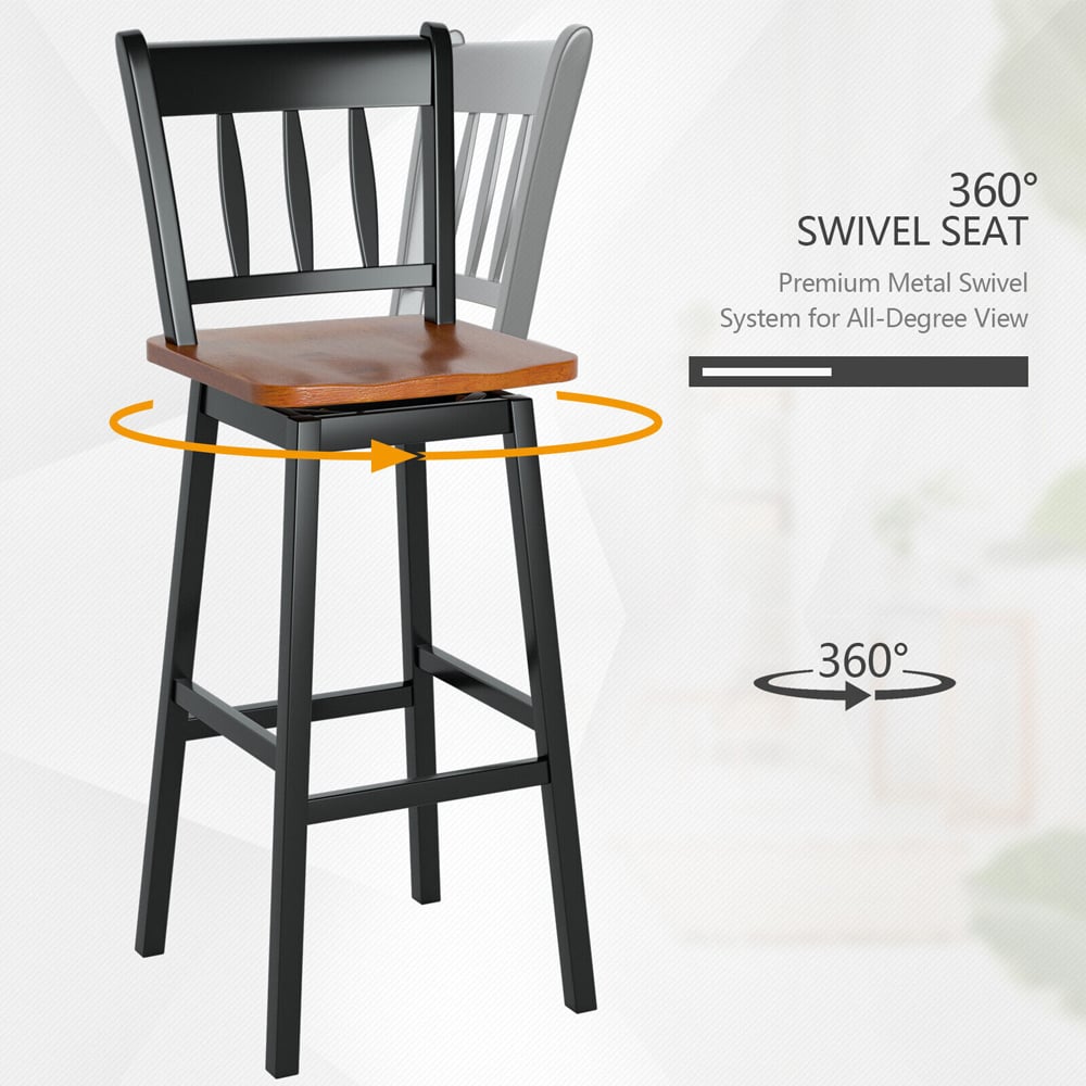 Costway Black Rubberwood Swivel Bar Stool Set of 2 Image 5