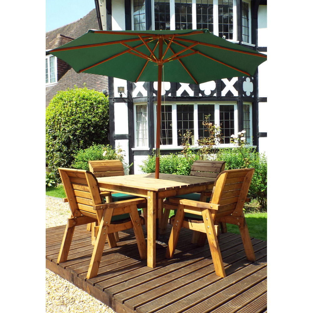 Charles Taylor Solid Wood 4 Seater Square Outdoor Dining Set with Green Cushions Image 6