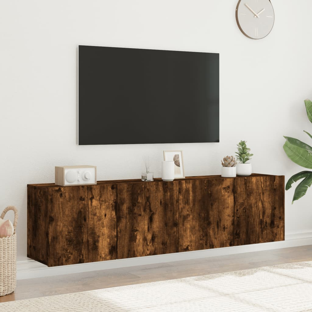vidaXL 2 Door Smoked Oak Wall Mounted TV Cabinet Set of 2 Image 4