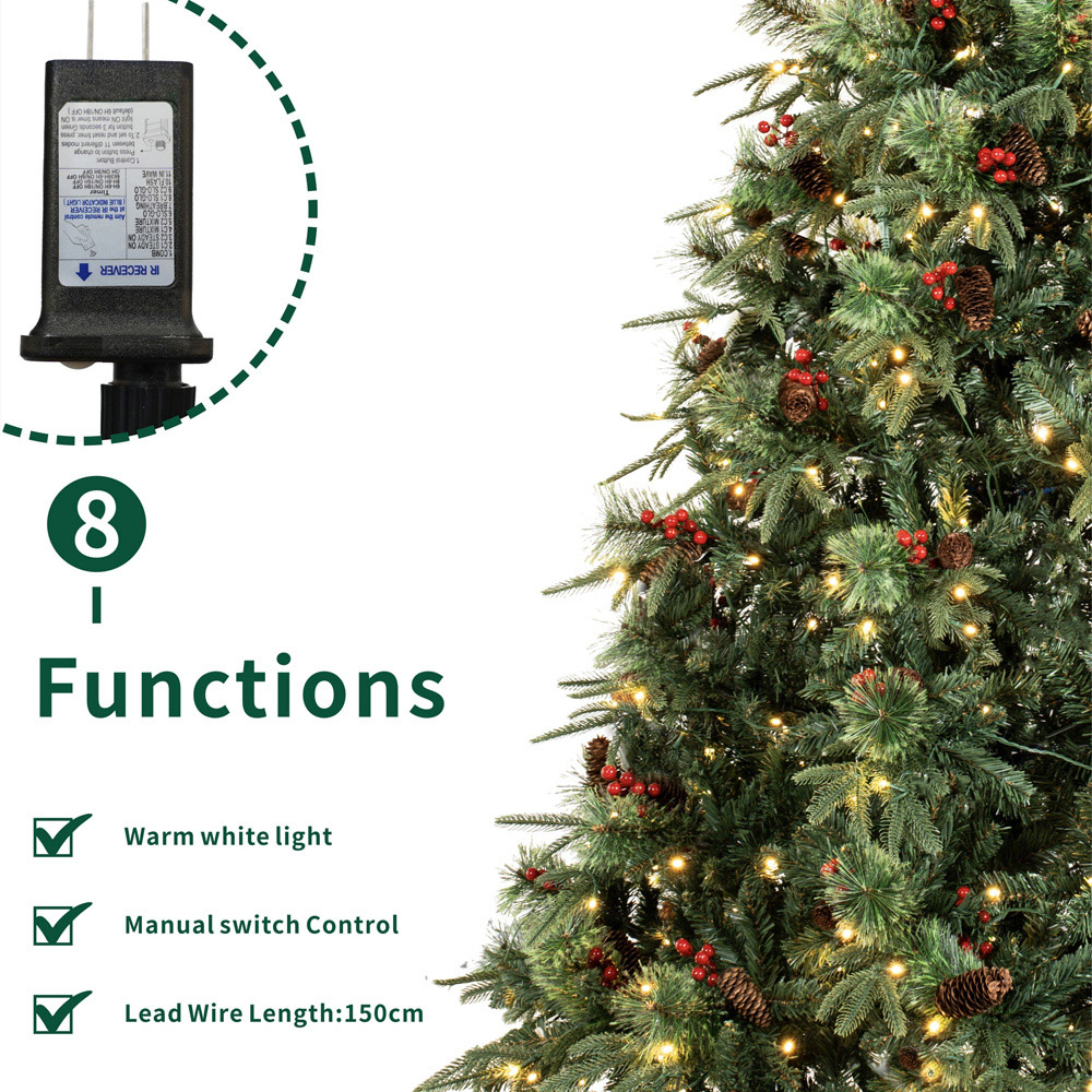 Abrihome 380 Warm White LED Pre-Lit Artificial Christmas Tree with Berries and Pinecones 7ft Image 7