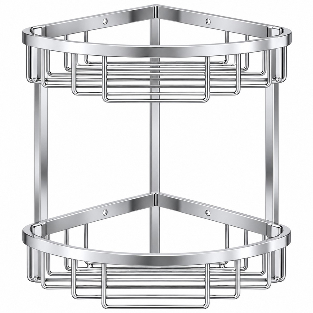 Go Bathrooms Chrome Double Wall Mounted Corner Shower Basket Image 1