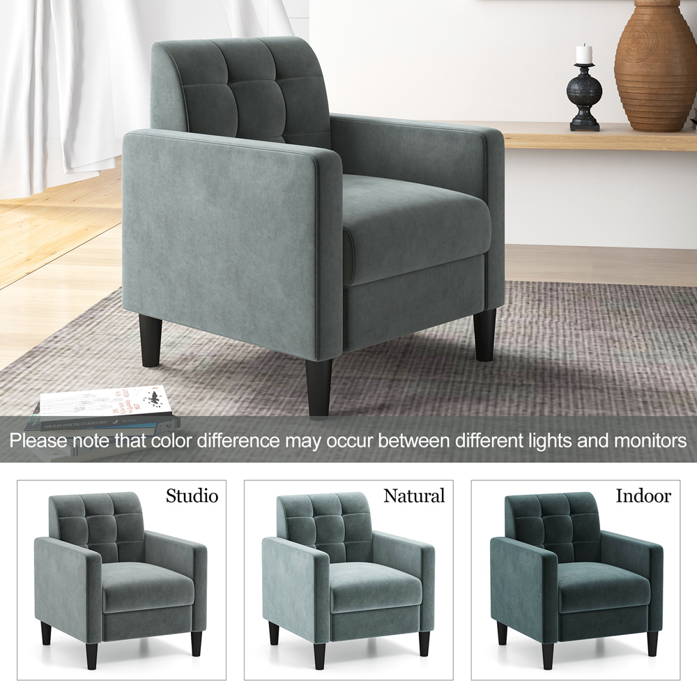 Costway Grey Velvet Upholstered Armchair Image 7