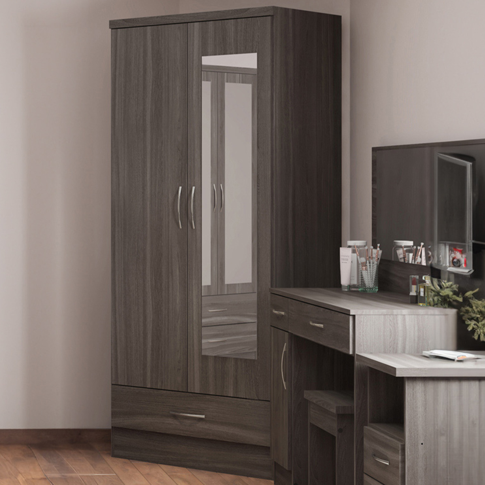 Seconique Nevada 2 Door Black Wood Grain Mirror Wardrobe Image 1