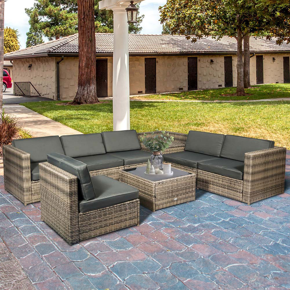 Outsunny 6 Seater Mixed Brown PE Rattan Sofa Lounge Set Image 1