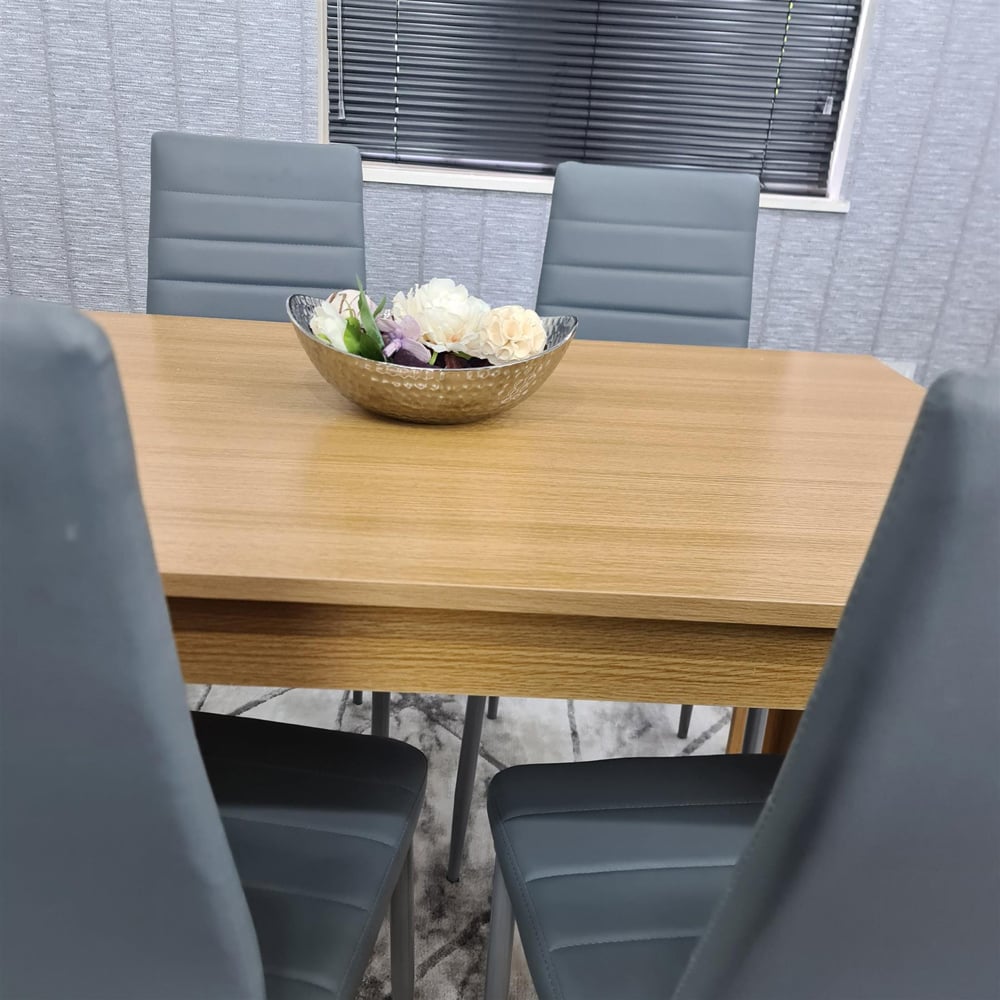 Portland 4 Seater Square Leather Dining Table Set Oak Effect and Grey Image 2