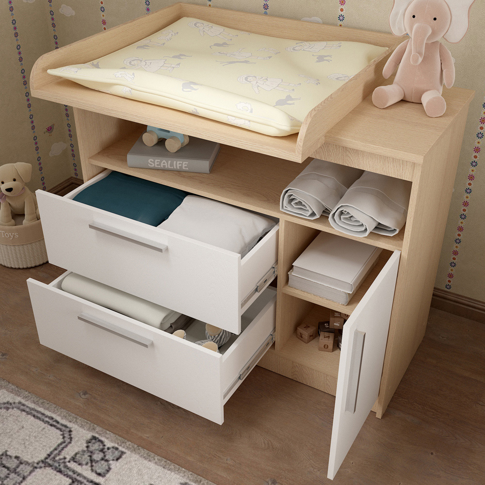 Shefa 1150 Single Door 2 Drawer Single Shelf Elm and White Kids Changing Unit Image 4