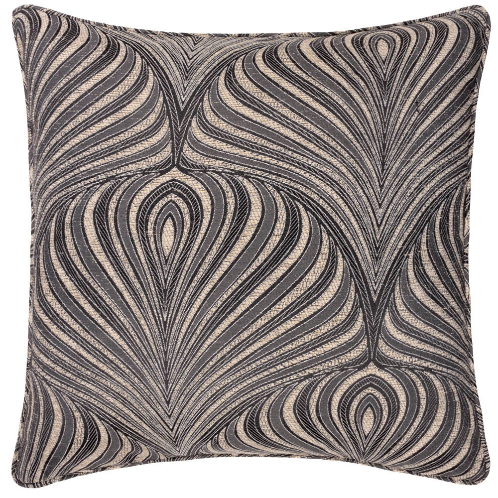 Paoletti Gatsby Black Jacquard Piped Cushion Image 1