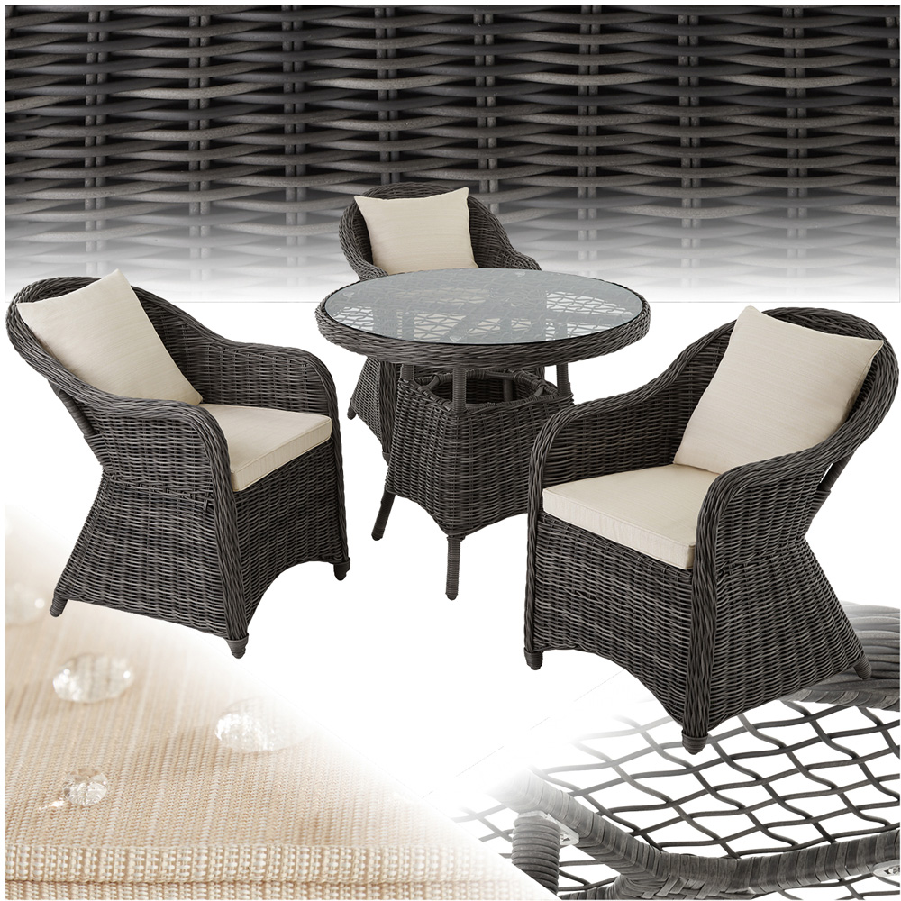 tectake Zurich 3 Seater Grey Garden Table and Chairs Image 2