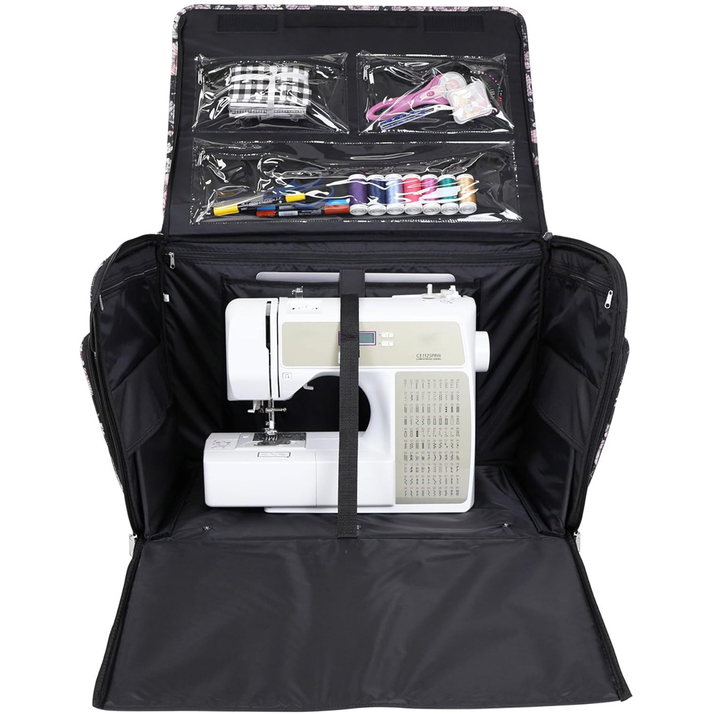 Everything Mary EVM14448-4 Black Floral Collapsible Rolling Sewing Machine Case 54 x 33 x 38cm Image 3