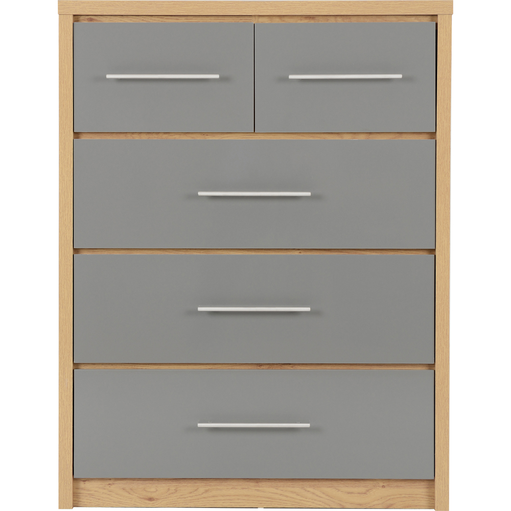 Seconique Seville 5 Drawer Grey Gloss Light Oak Effect Veneer Chest of Drawers Image 3