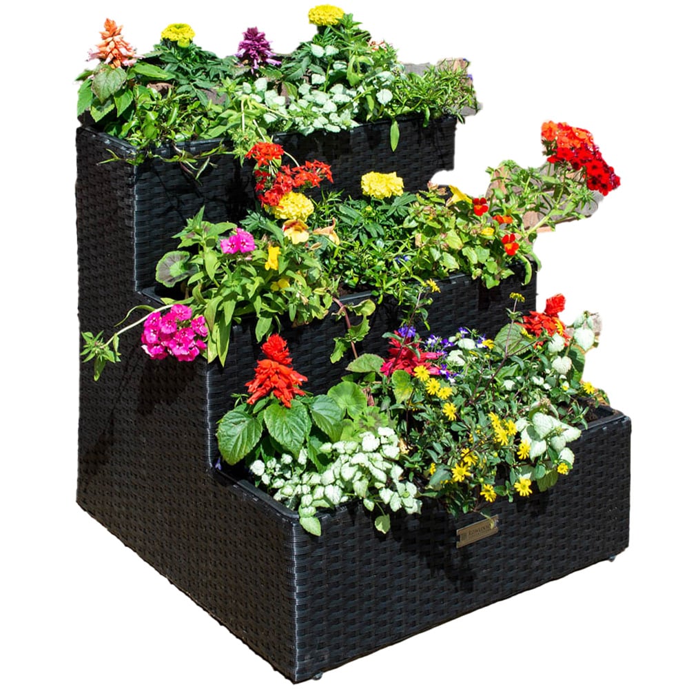 Rowlinson 3 Tier Black Rattan Planter Image 1