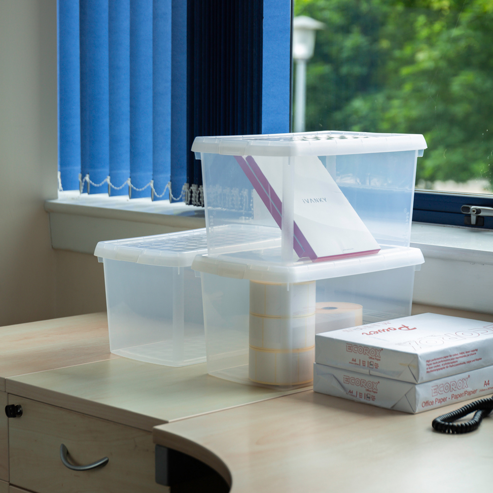 Wham Clip 14L Clear Rectangular Storage Box with Lid 3 Pack Image 2